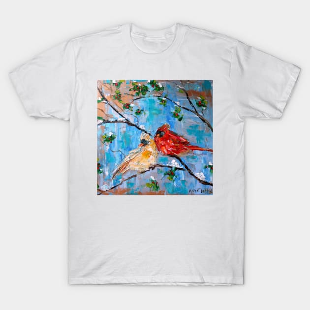 winter Cardinals T-Shirt by Karensfineart